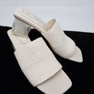 Delian Womens White Braided Slide Sandals With Clear Block Heels Size 8.5M